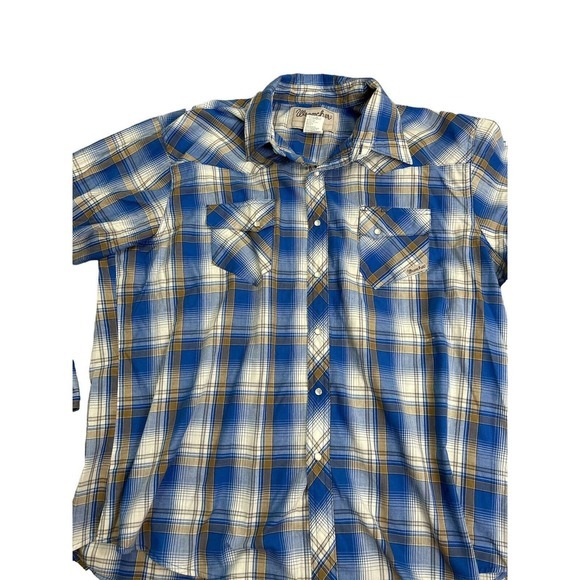 Vintage‎ Wrangler Wrancher Men's Large Blue/Tan Plaid Pearl Snap Shirt Size 2X - Picture 2 of 6